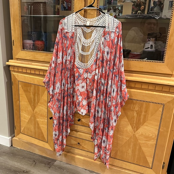 Est. 1946 Women’s plussize Pink/Cream Floral Sheer Swim Coverup Kimono❤️PLUS OS - Picture 3 of 7